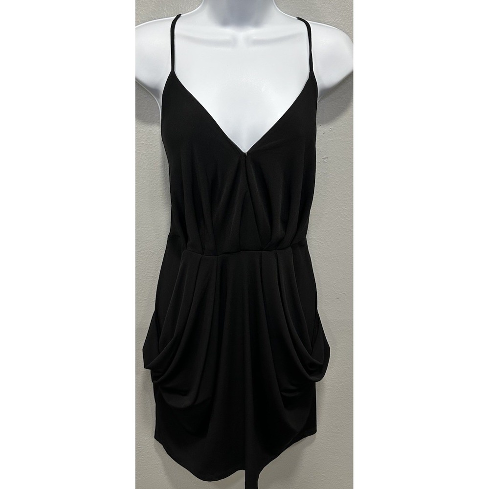 BCBG Maxazria Dress Women's Large Black Solid Spaghetti Straps Pockets NWT